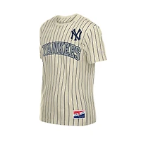 Men's New Era Cream York Yankees Throwback Meshback Pinstripe T-Shirt