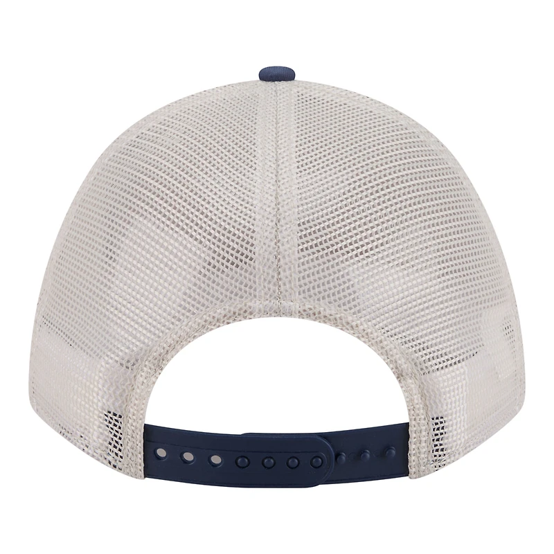 Men's New Era Light Beige/Navy New York Yankees Frayed M-Crown A-Frame 9FORTY Trucker Adjustable Hat