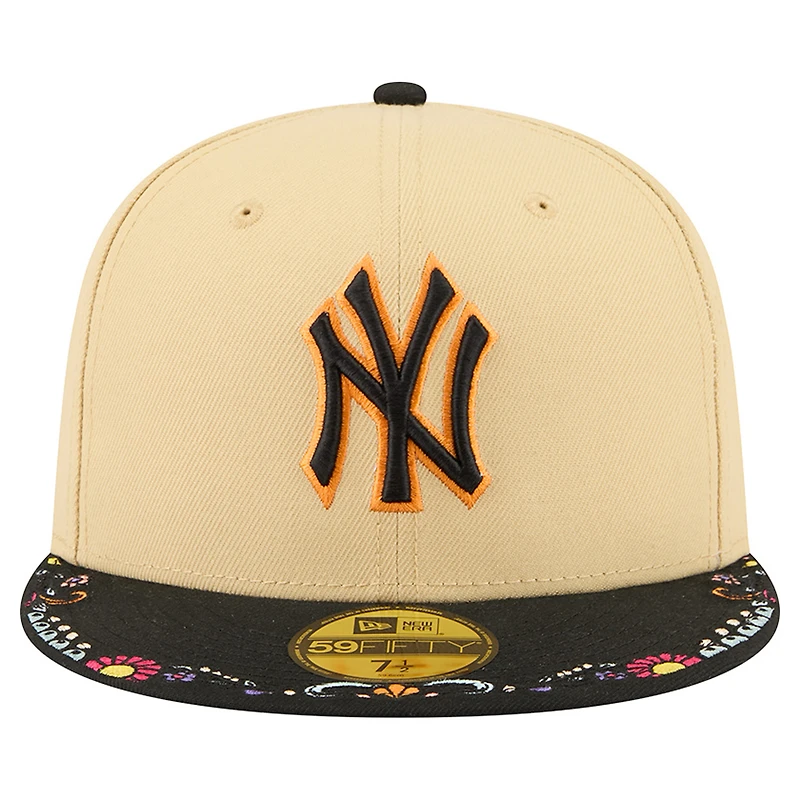 Men's New Era Light Beige York Yankees Two-Tone Embroidered Visor 59FIFTY Fitted Hat