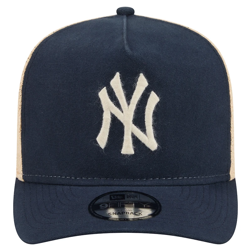 Men's New Era Navy/Natural New York Yankees Grained 9FIFTY A-Frame Trucker Adjustable Hat