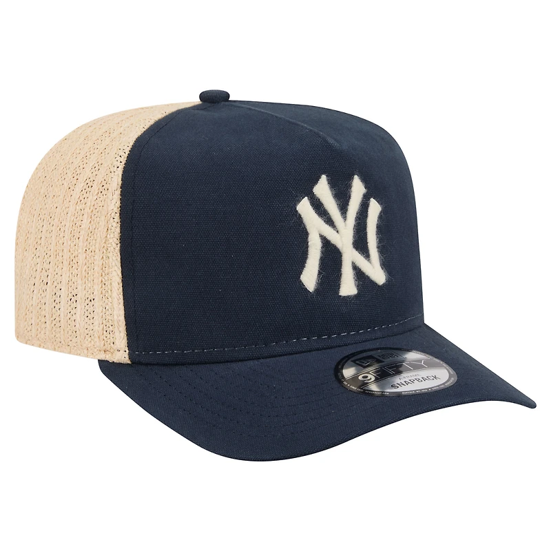Men's New Era Navy/Natural New York Yankees Grained 9FIFTY A-Frame Trucker Adjustable Hat