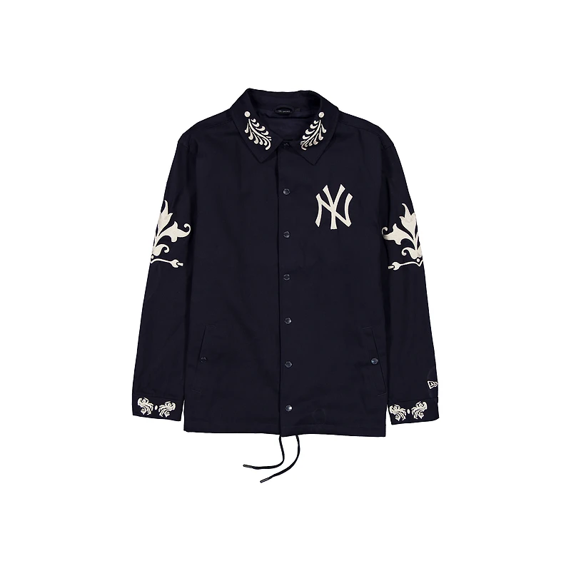 Veste New Era bleu marine pour homme, modèle Coach des Yankees de York, fermeture à boutons-pression.
