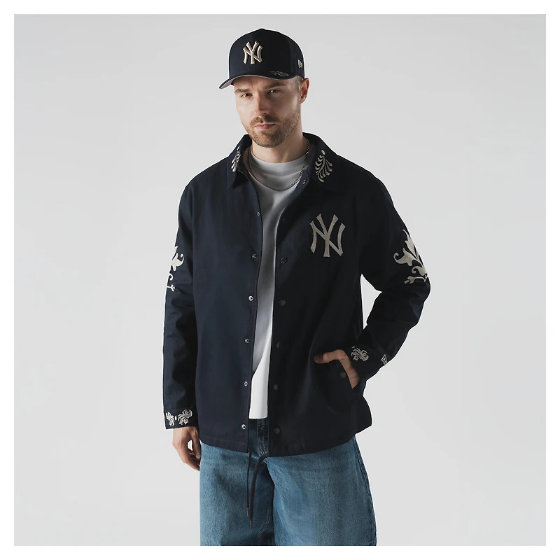 Veste d'entraîneur New Era bleu marine pour homme, Yankees de York, fermeture à boutons-pression.