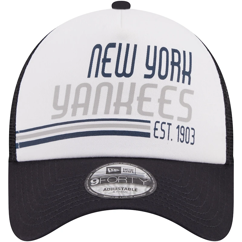 Men's New Era Navy New York Yankees Stacked 9FORTY Trucker Adjustable Hat