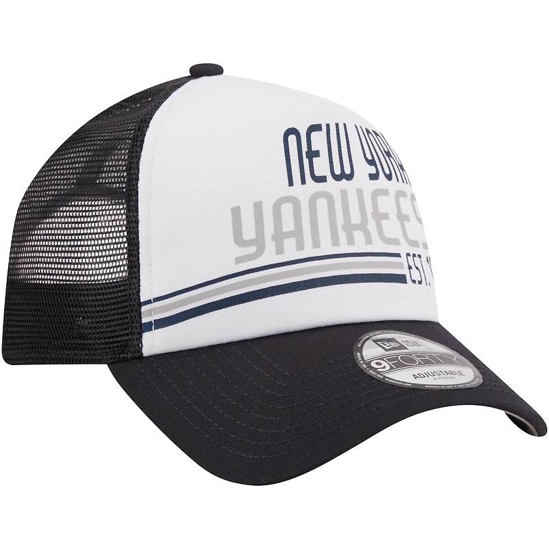 Men's New Era Navy New York Yankees Stacked 9FORTY Trucker Adjustable Hat