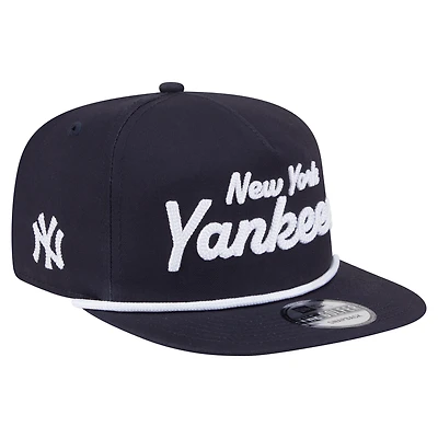 Casquette snapback de golfeur New Era bleu marine avec texte de l'équipe des Yankees de New York pour homme