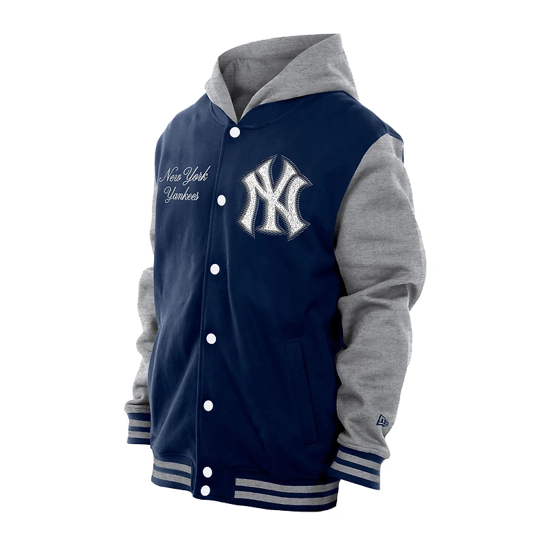 Veste à capuche en polaire boutons-pression New Era bleu marine York Yankees Throwback Prep pour homme