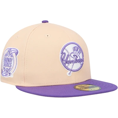 Casquette ajustée New Era 59FIFTY pour homme, couleur pêche/violette, York Yankees, série Subway, patch latéral