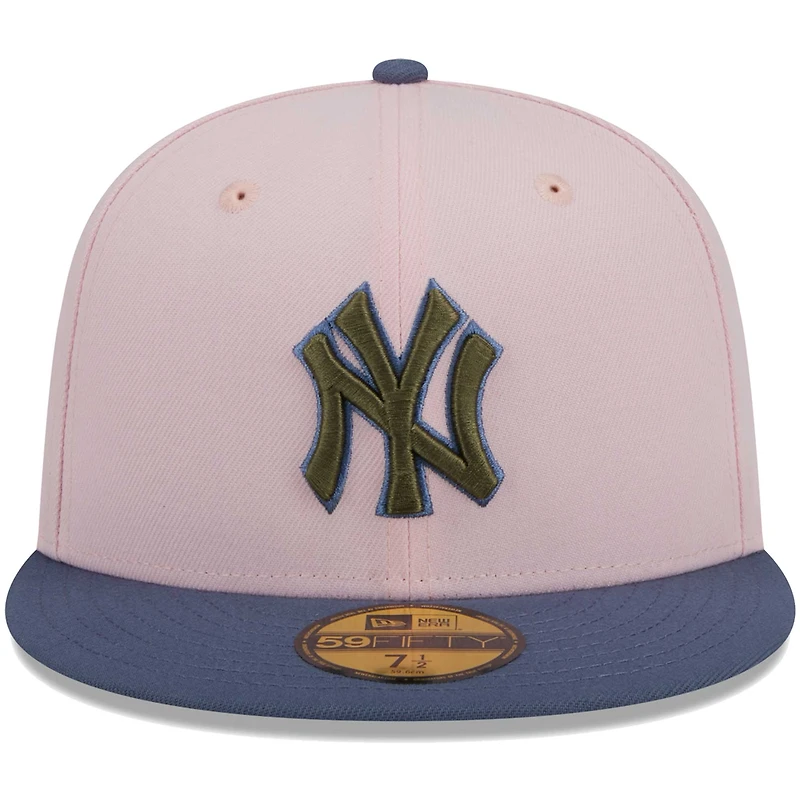 Men's New Era Pink/Blue York Yankees  Olive Undervisor 59FIFTY Fitted Hat