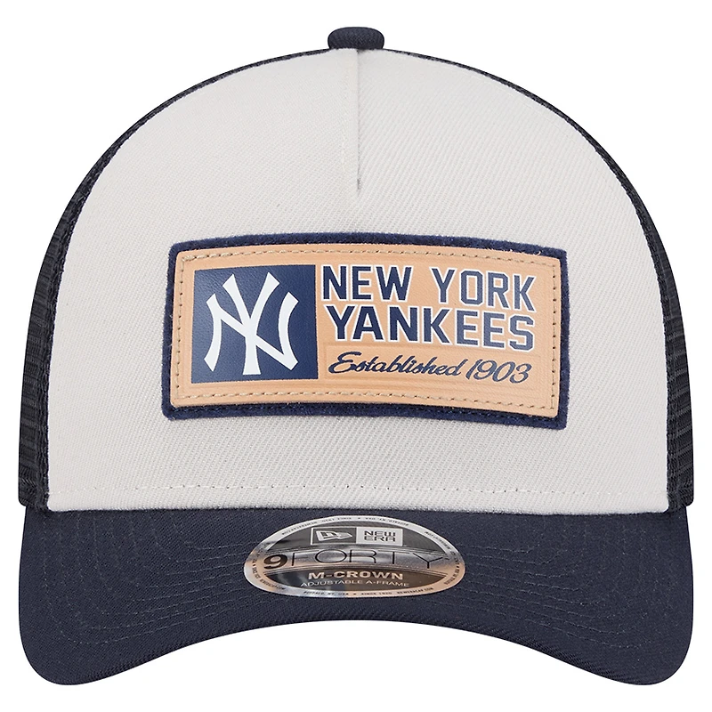 Casquette New Era 9FORTY pour homme, couleur pierre/bleu marine, avec texte New York Yankees