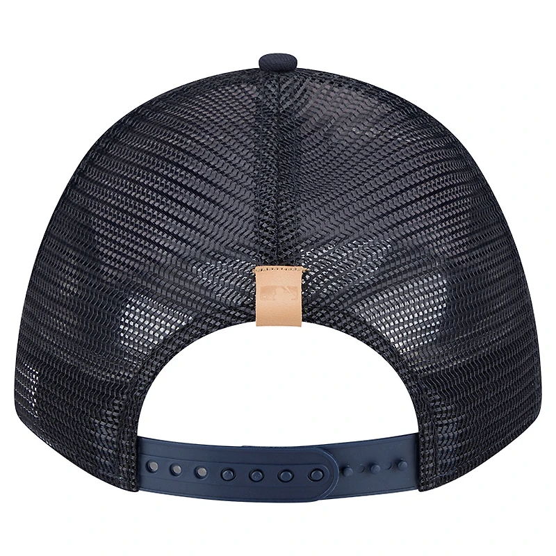 Men's New Era Stone/Navy New York Yankees Text A-Frame Trucker 9FORTY Hat