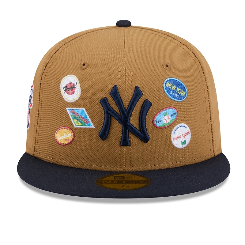 Men's New Era Tan York Yankees Fruit Sticker 59FIFTY Fitted Hat