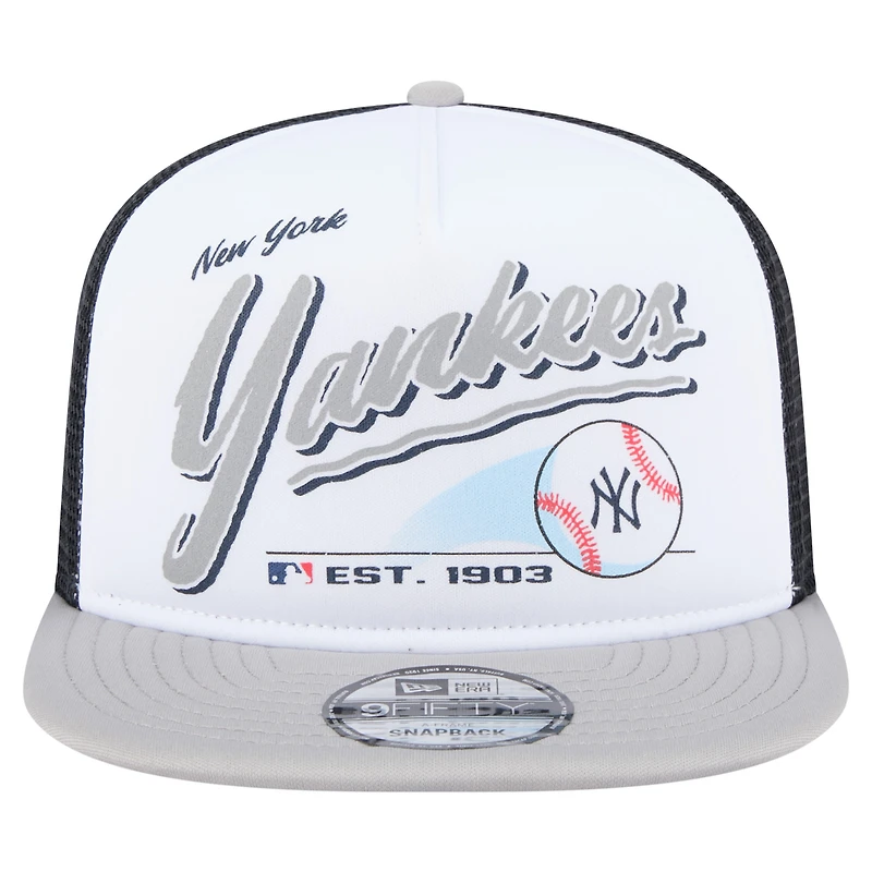 Men's New Era White/Gray New York Yankees Retro Script Trucker 9FIFTY Snapback Hat