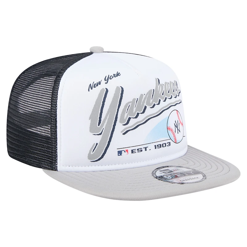 Men's New Era White/Gray New York Yankees Retro Script Trucker 9FIFTY Snapback Hat