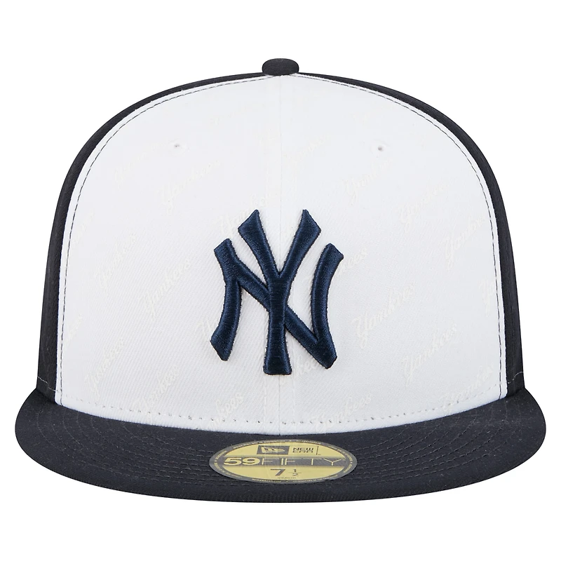 Casquette ajustée New Era York Yankees Repeat 59FIFTY pour homme, blanche/bleu marine
