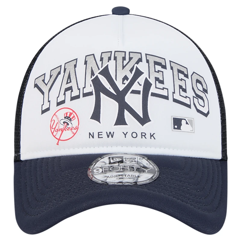 Men's New Era White New York Yankees Retro Wordmark 9FORTY A-Frame Trucker Adjustable Hat