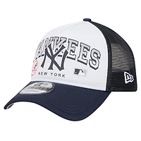 Men's New Era White New York Yankees Retro Wordmark 9FORTY A-Frame Trucker Adjustable Hat