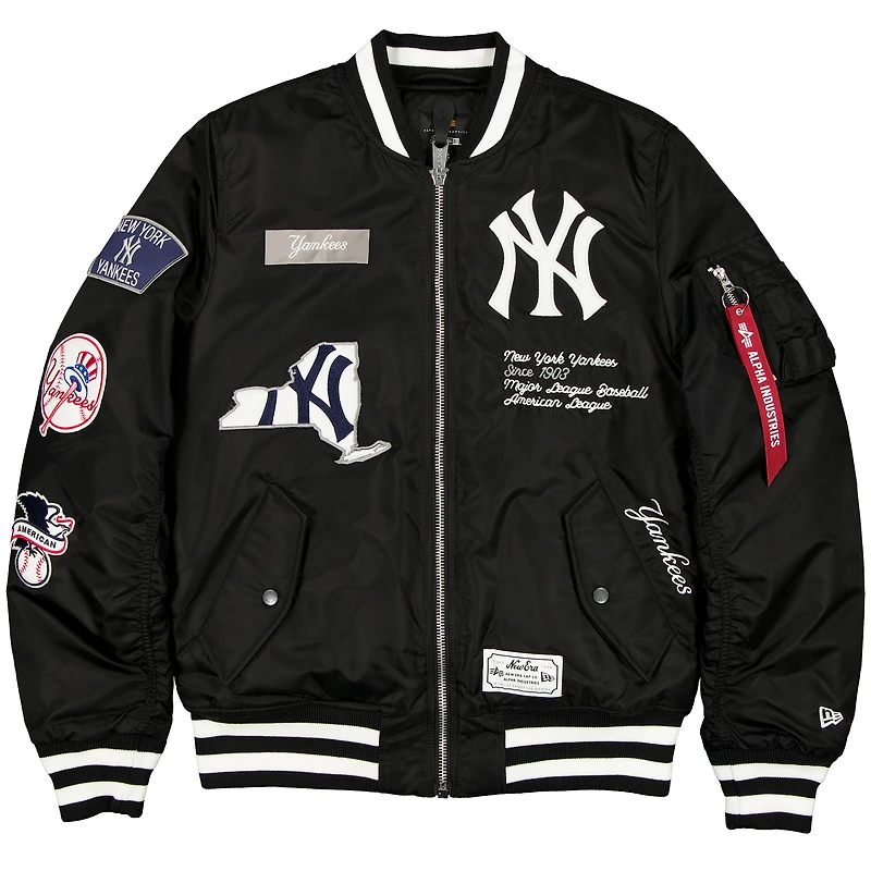 Blouson aviateur entièrement zippé New Era x Alpha Industries pour homme, noir, des Yankees de York