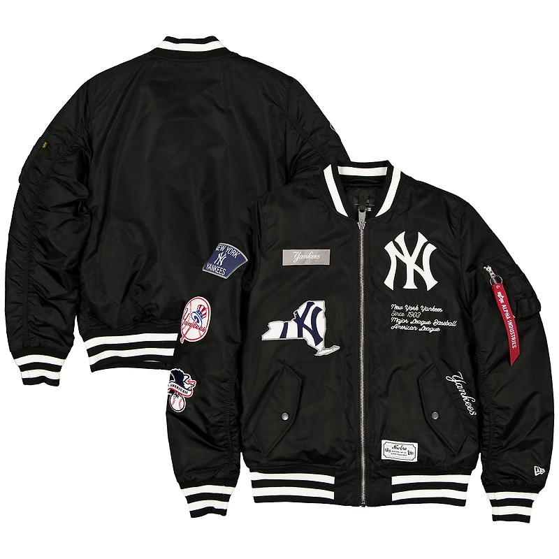 Blouson aviateur entièrement zippé New Era x Alpha Industries pour homme, noir, des Yankees de York
