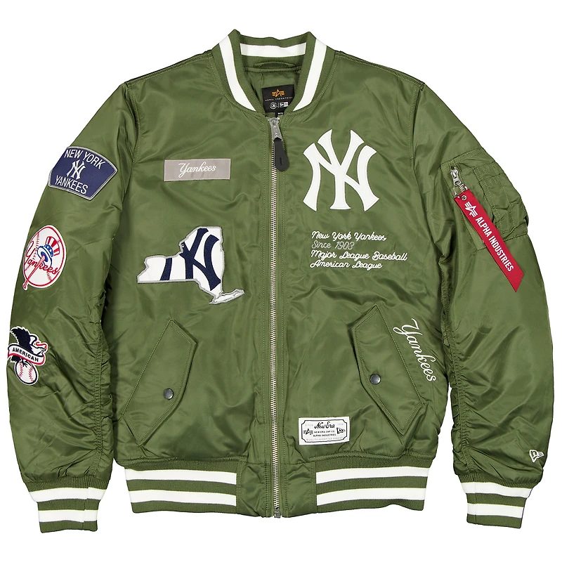 Blouson aviateur entièrement zippé New Era x Alpha Industries vert des Yankees de York pour homme