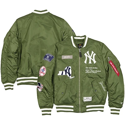 Blouson aviateur entièrement zippé New Era x Alpha Industries vert des Yankees de York pour homme