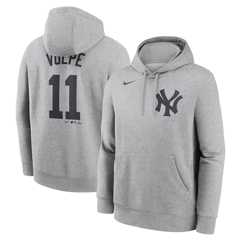 Men's Nike Anthony Volpe Heather Gray New York Yankees Player Name & Number Club Fleece Pullover Hoodie