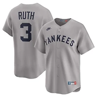 Maillot Nike Babe Ruth gris pour homme, collection limitée Cooperstown des Yankees de New York
