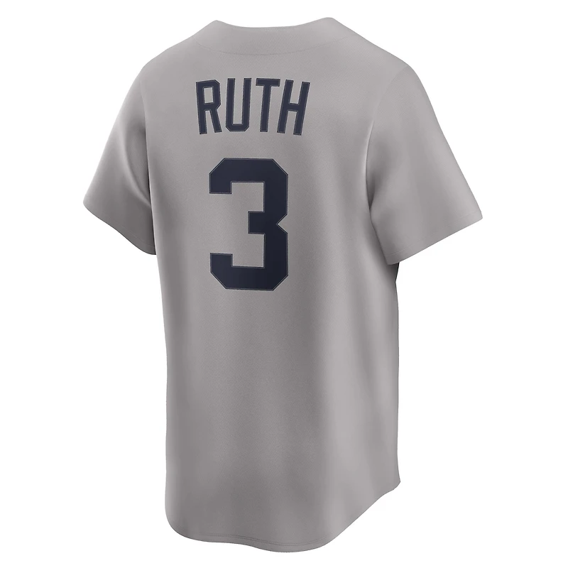 Men's Nike Babe Ruth Gray New York Yankees Throwback Cooperstown Collection Limited Jersey