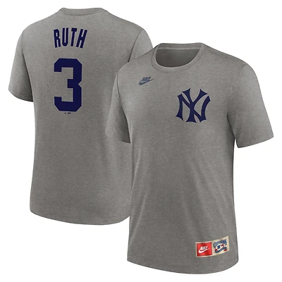 T-shirt Nike Babe Ruth Heather Grey pour homme avec nom et numéro de la collection Cooperstown des Yankees New York