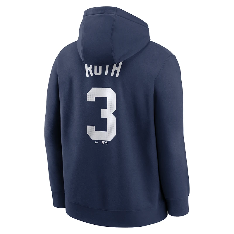 Men's Nike Babe Ruth Navy New York Yankees Retired Player Name & Number Club Pullover Hoodie