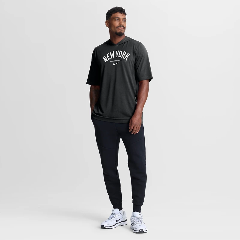 Men's Nike Navy New York Yankees Arched Wordmark Tri-Blend Hooded T-Shirt
