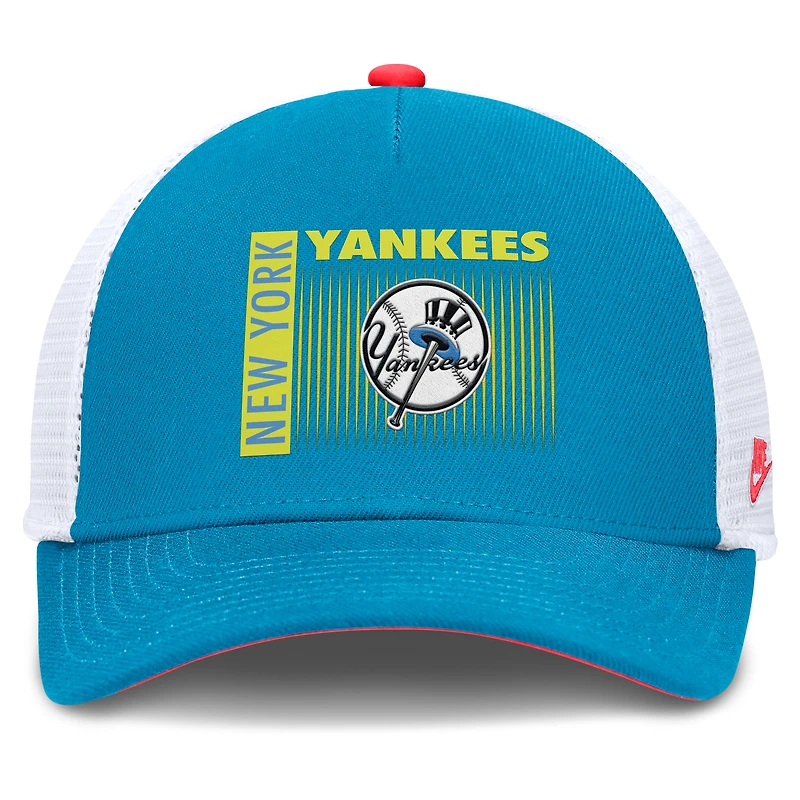 Men's Nike Blue New York Yankees Neon 90s Rise Structured Performance Adjustable Trucker Hat