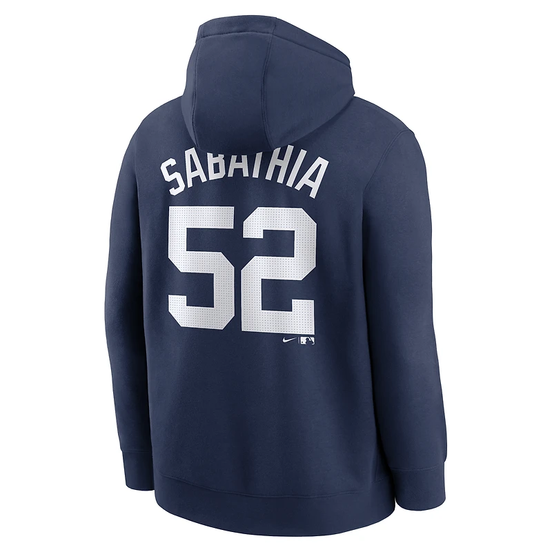 Sweat à capuche Nike CC Sabathia bleu marine pour homme, avec nom et numéro de joueur retraité des Yankees New York