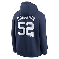 Sweat à capuche Nike CC Sabathia bleu marine pour homme, avec nom et numéro de joueur retraité des Yankees New York