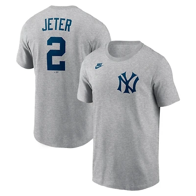 T-shirt Nike Derek Jeter Heather Gray New York Yankees Cooperstown Collection pour homme, nom et numéro