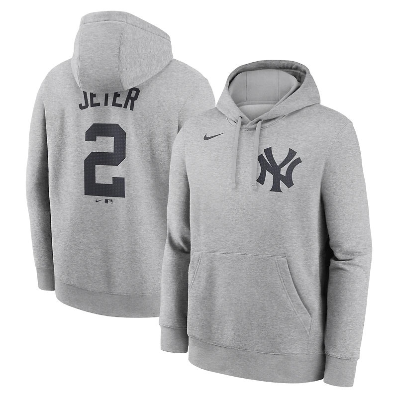 Sweat à capuche Nike Derek Jeter gris chiné pour homme, avec nom et numéro du joueur des Yankees de New York