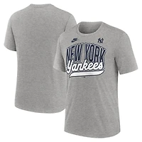 T-shirt Nike gris chiné pour homme, collection Cooperstown Retro Tri-Blend des Yankees de New York