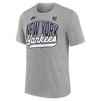T-shirt Nike gris chiné pour homme, collection Cooperstown Retro Tri-Blend des Yankees de New York