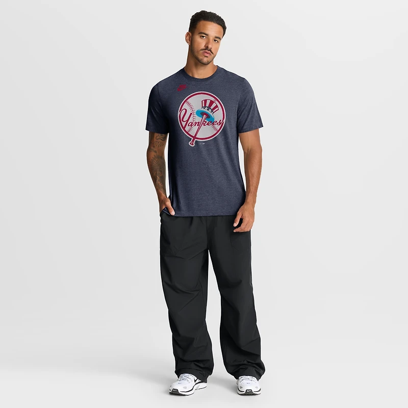Men's Nike Heather Navy New York Yankees Cooperstown Logo Tri-Blend T-Shirt