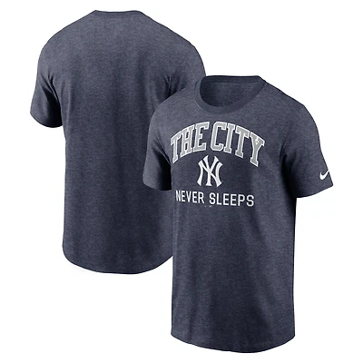 T-shirt Nike Heather Navy New York Yankees « The City Never Sleeps » pour homme, en mélange de trois matières.