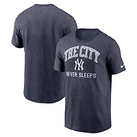 T-shirt Nike Heather Navy New York Yankees « The City Never Sleeps » pour homme, en mélange de trois matières.