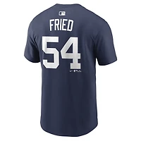 T-shirt Nike Max Fried bleu marine pour homme, domicile des Yankees de New York, nom et numéro