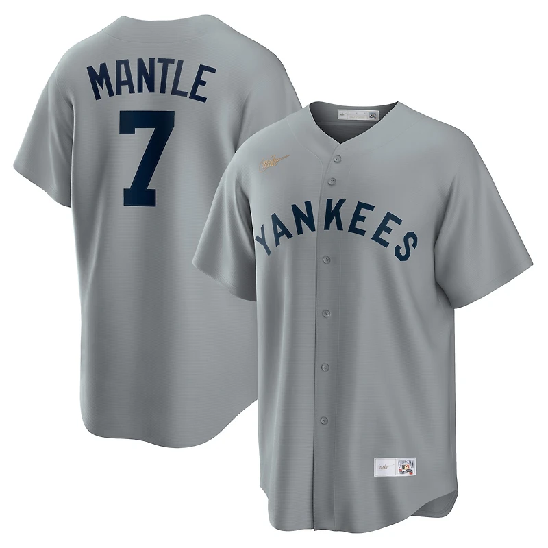 Maillot de joueur Nike Mickey Mantle gris New York Yankees Road Cooperstown Collection pour homme
