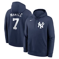 Sweat à capuche Nike Mickey Mantle bleu marine pour homme, avec nom et numéro de joueur retraité des Yankees New York