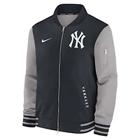 Veste aviateur Nike bleu marine/gris New York Yankees Authentic Collection Dugout pour homme, coupe décontractée, entièrement zippée