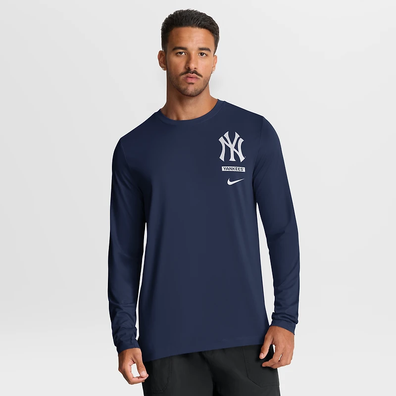 T-shirt à manches longues Nike Dri-FIT bleu marine New York Yankees pour homme