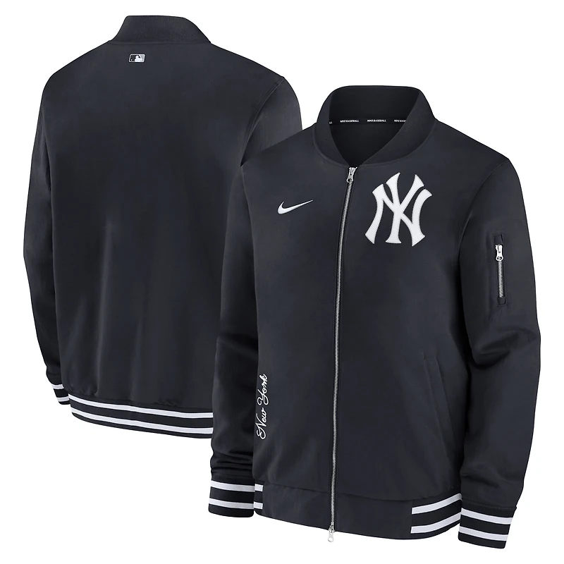 Blouson aviateur entièrement zippé Nike pour homme, bleu marine, New York Yankees Authentic Collection