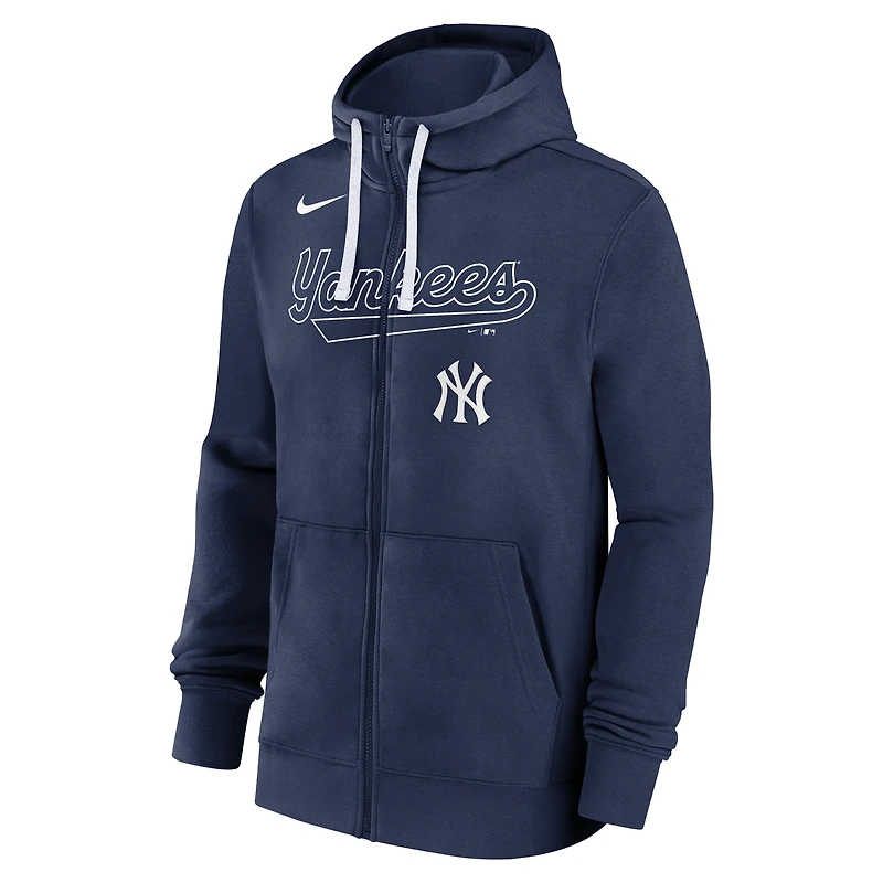 Sweat à capuche entièrement zippé Nike Navy New York Yankees Knockout Script pour homme
