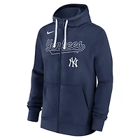 Sweat à capuche entièrement zippé Nike Navy New York Yankees Knockout Script pour homme