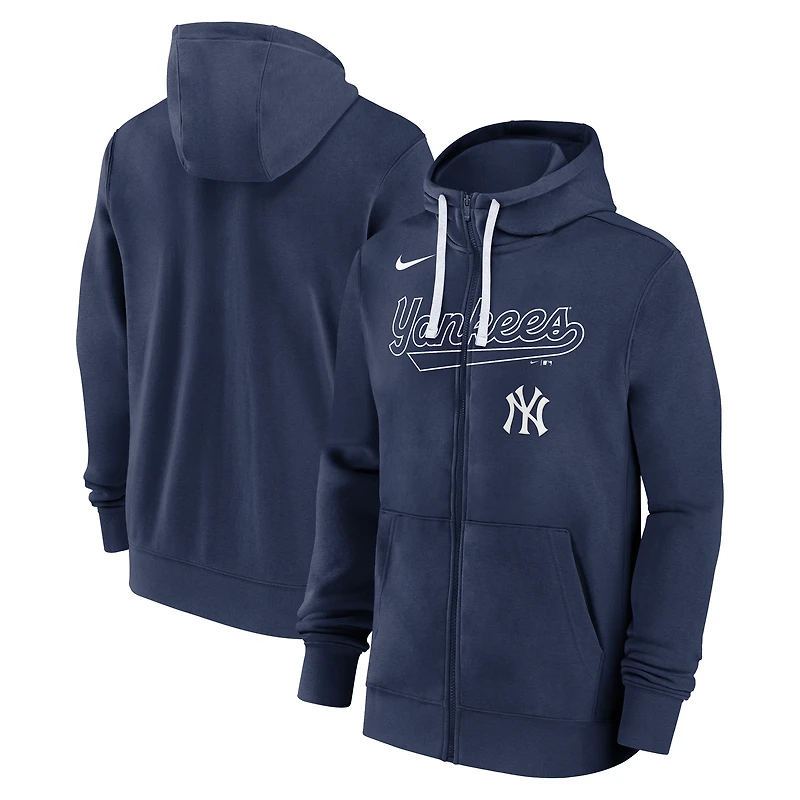 Sweat à capuche entièrement zippé Nike Navy New York Yankees Knockout Script pour homme